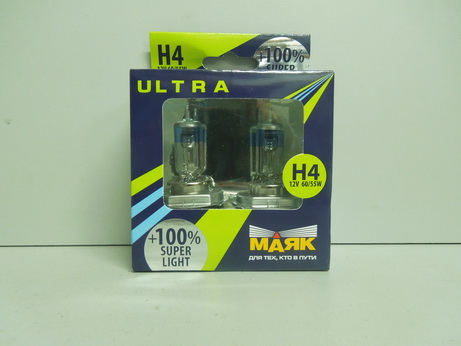 Лампа фар H4 12V-60/55W P43t +100% "Маяк Ультра"