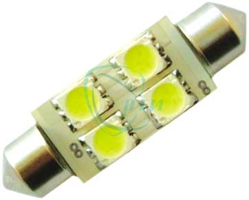 44 Лампа светодиодная Т11 4SMD WHITE (31мм) 12V T11x31 S8.5 Маяк (номер.знак,салон)