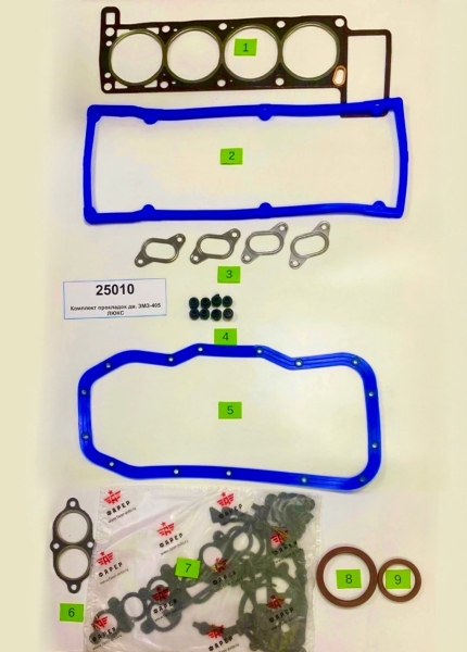 Комплект прокладок дв. ЗМЗ-405  ЛЮКС (полный) силикон, ПГБ с герм, паронит 0.8 34 шт. ФАРЕР